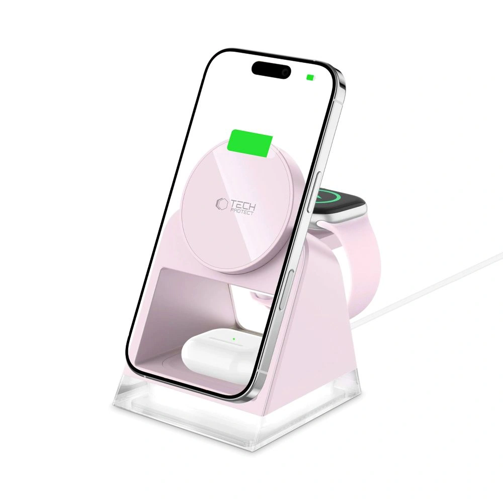 Bezdrátová nabíječka Tech-Protect QI15W-A43 3in1 Magnetic MagSafe Wireless Charger Baby Pink