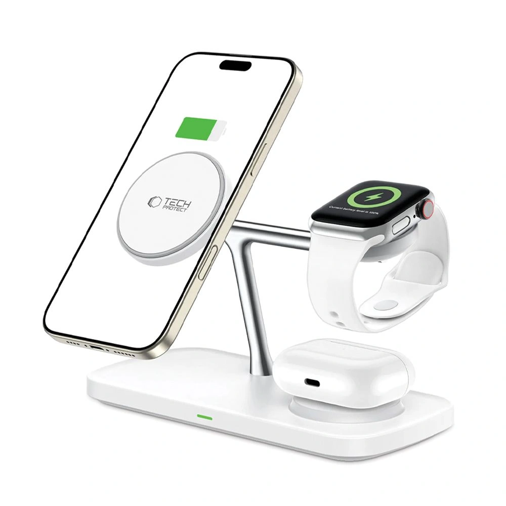 Bezdrátová nabíječka Tech-Protect QI15W-A45 3in1 Magnetic MagSafe Wireless Charger White