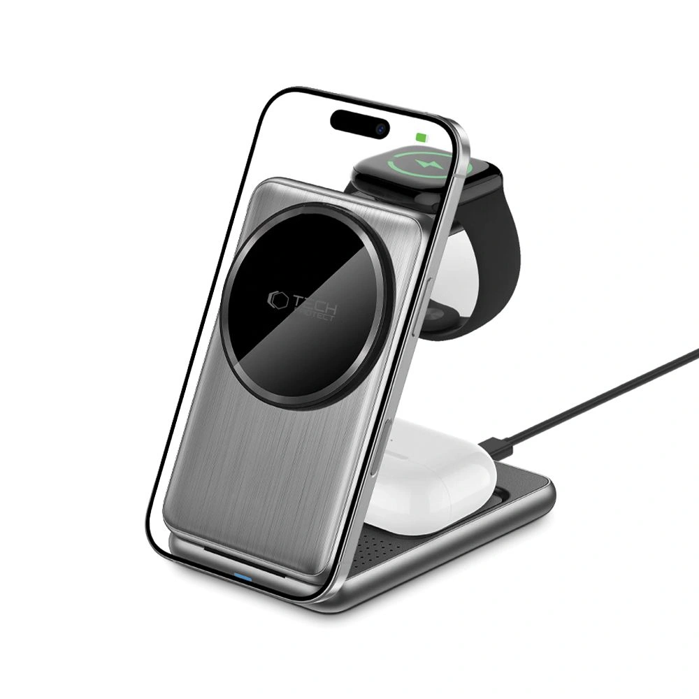 Bezdrátová nabíječka Tech-Protect QI15W-A42 3in1 Magnetic MagSafe Wireless Charger Space Grey