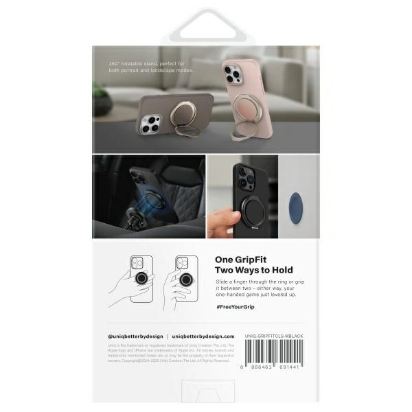 Kryt UNIQ Gripfit 360 Magnetic Mount&Kickstand midnight black