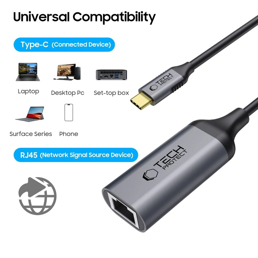 Kryt Tech-Protect Ultraboost Adapter USB-C / Ethernet RJ45 1000Mbps Black