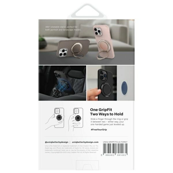 Kryt UNIQ Gripfit 360 Magnetic Mount&Kickstand flint grey