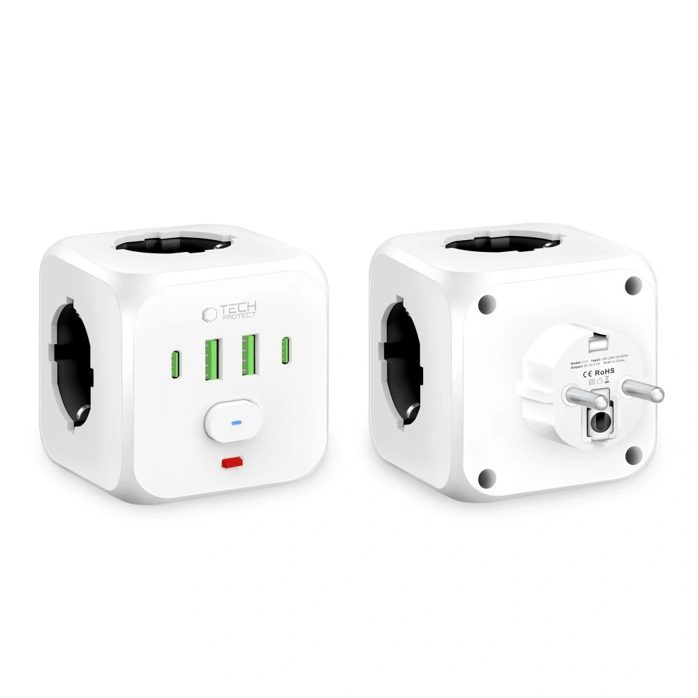 Síťová nabíječka Tech-Protect PCL3X4 Power Socket 2xUSB-A, 2xUSB-C, 3xAC White