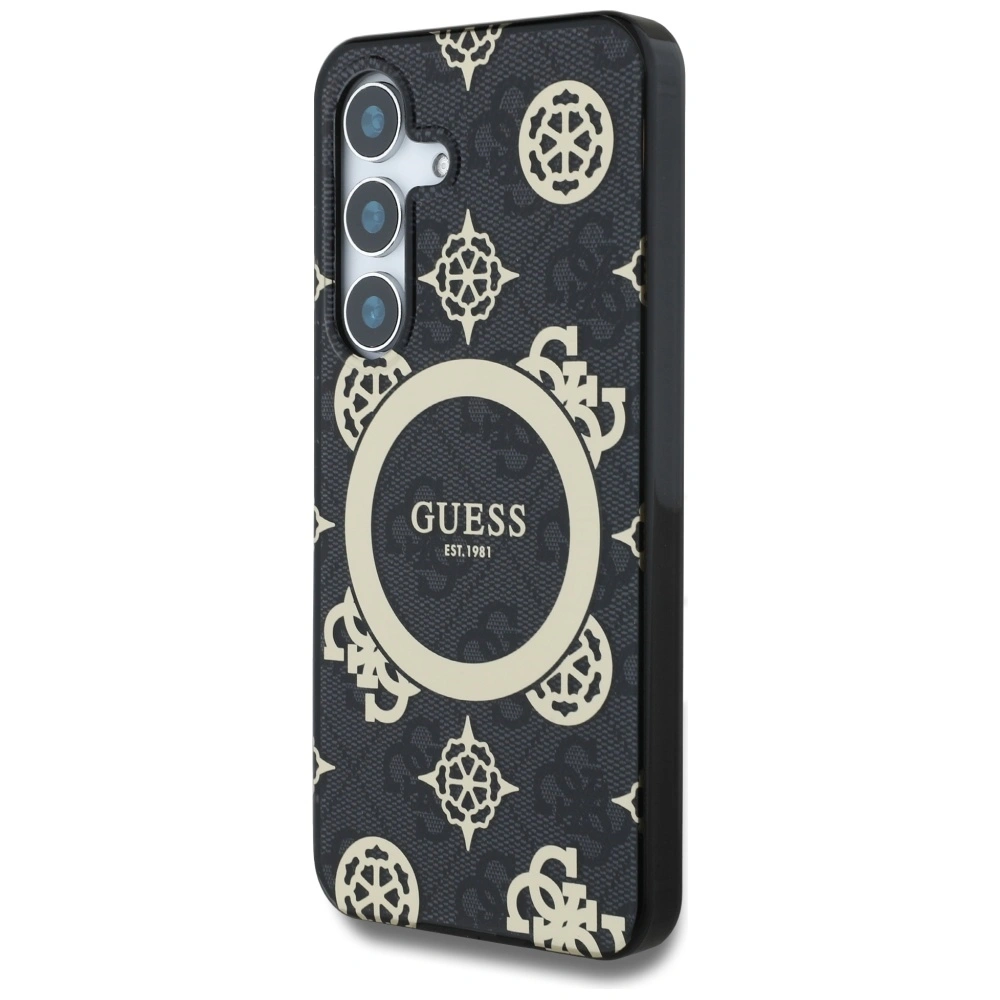 Kryt Guess 4G Background Gold Electroplated Peony Pattern MagSafe Samsung Galaxy S25 black