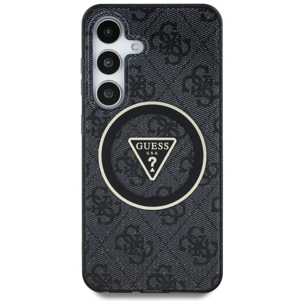 Kryt Guess 4G Glitter Triangle Buttons MagSafe Samsung Galaxy S25 black