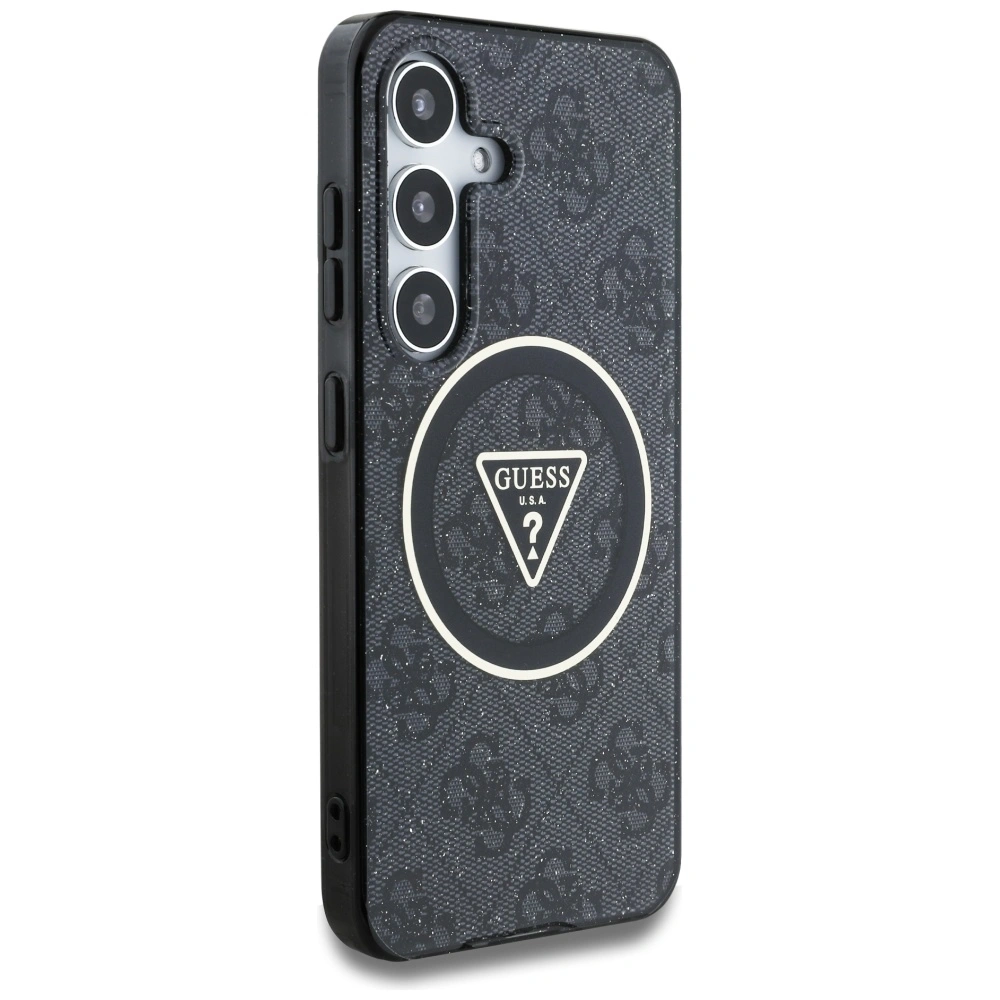 Kryt Guess 4G Glitter Triangle Buttons MagSafe Samsung Galaxy S25 black