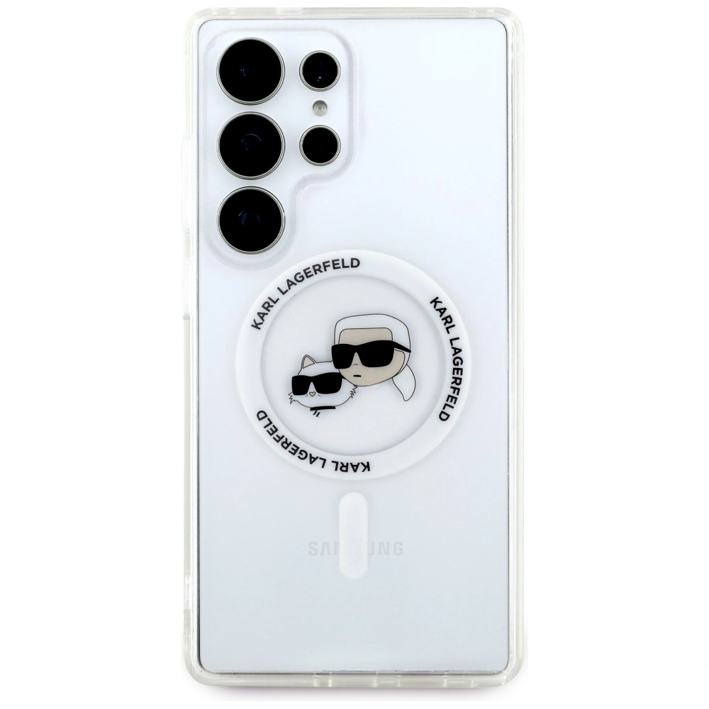 Kryt Karl Lagerfeld Button Karl & Choupette Heads Printed Logo MagSafe Samsung Galaxy S25 Ultra white