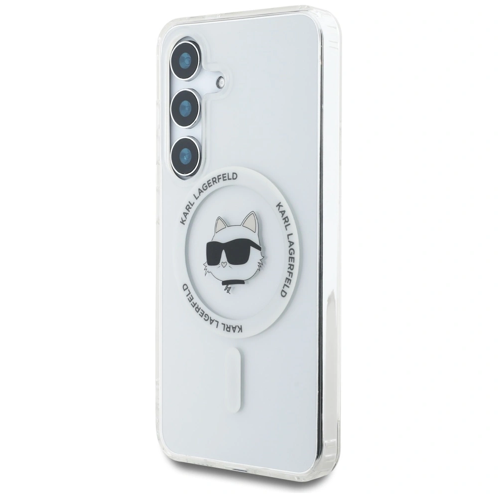 Kryt Karl Lagerfeld Button Choupette Head Printed Logo MagSafe Samsung Galaxy S25 white