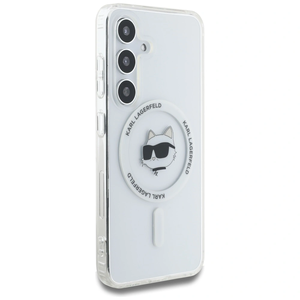 Kryt Karl Lagerfeld Button Choupette Head Printed Logo MagSafe Samsung Galaxy S25 white