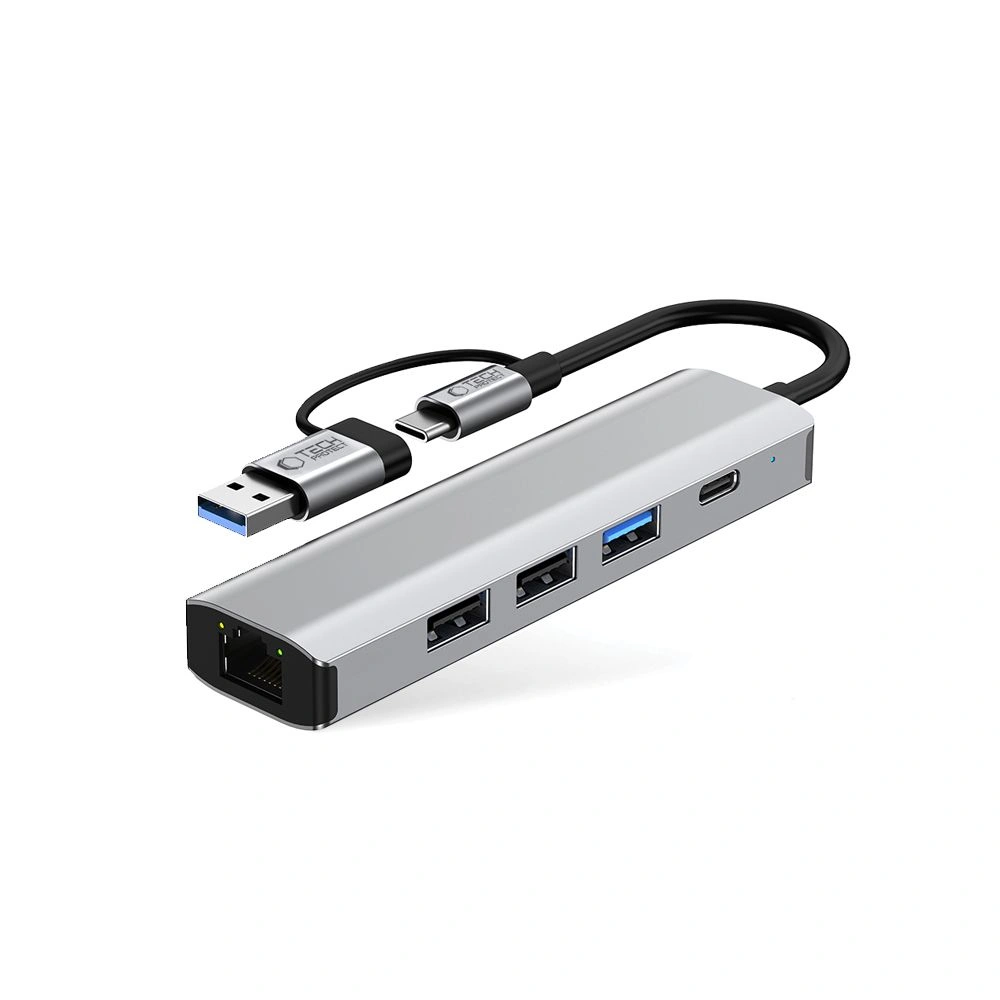 Tech-Protect HB03 HUB Adapter 5in1 USB-C + USB-A 2.0 + USB-A 3.0 + Ethernet RJ45 Space Grey