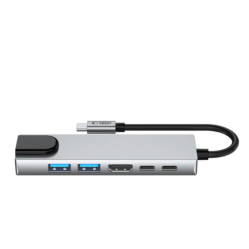 Tech-Protect HB02 HUB Adapter 6in1 USB-C + USB-A 2.0 + USB-A 3.0 + HDMI 4K30Hz + Ethernet RJ45 + PD 100W Space Grey