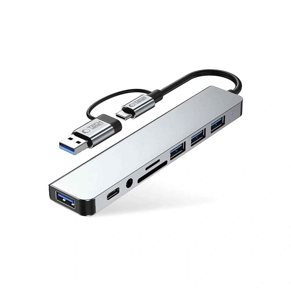 Tech-Protect HB06 HUB Adapter 9in1 USB-C + USB-A 2.0 + USB-A 3.0 + SD/TF + Jack 3.5mm Space Grey