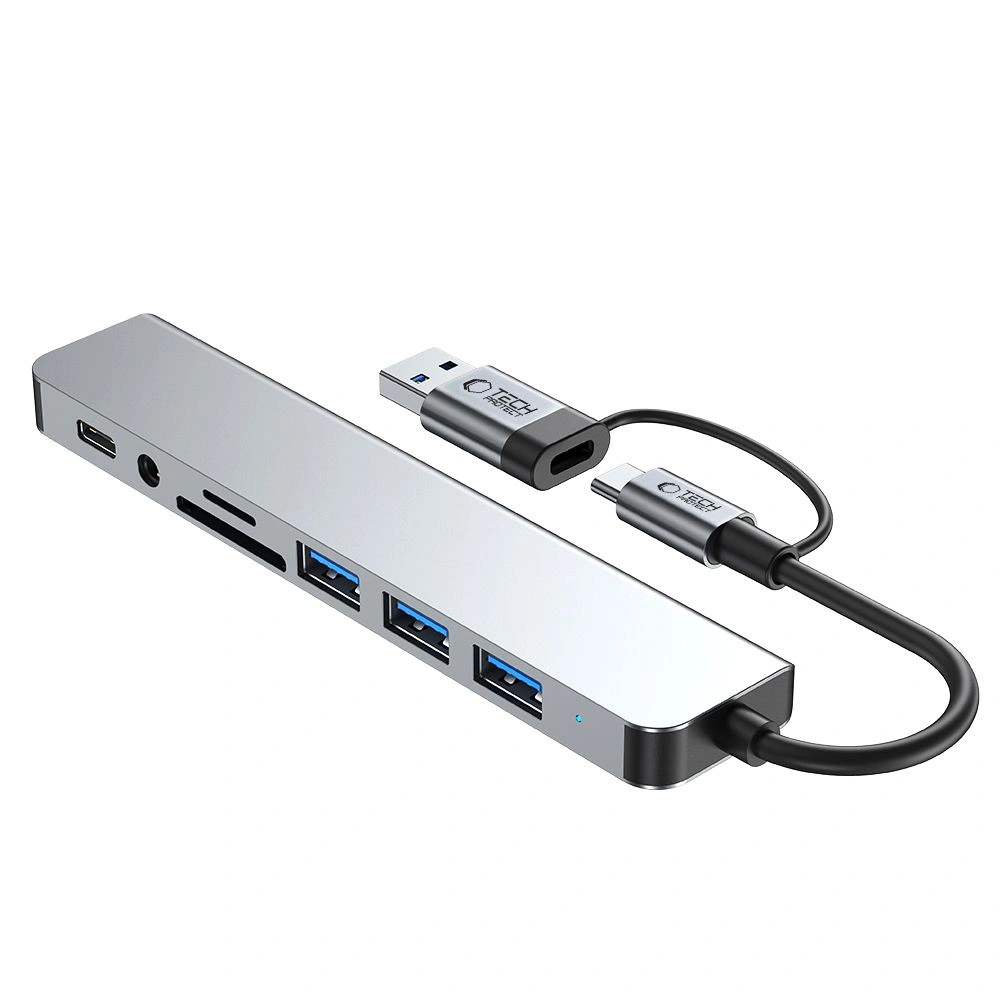 Tech-Protect HB06 HUB Adapter 9in1 USB-C + USB-A 2.0 + USB-A 3.0 + SD/TF + Jack 3.5mm Space Grey