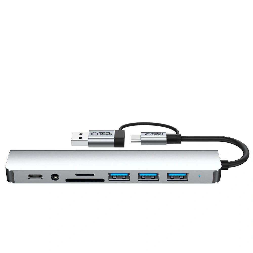 Tech-Protect HB06 HUB Adapter 9in1 USB-C + USB-A 2.0 + USB-A 3.0 + SD/TF + Jack 3.5mm Space Grey