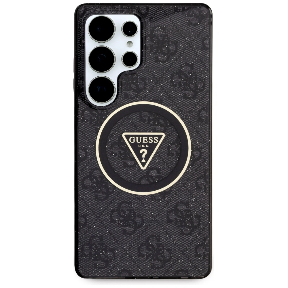 Kryt Guess 4G Glitter Triangle Buttons MagSafe Samsung Galaxy S25 Ultra black