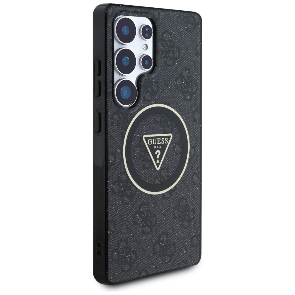 Kryt Guess 4G Glitter Triangle Buttons MagSafe Samsung Galaxy S25 Ultra black