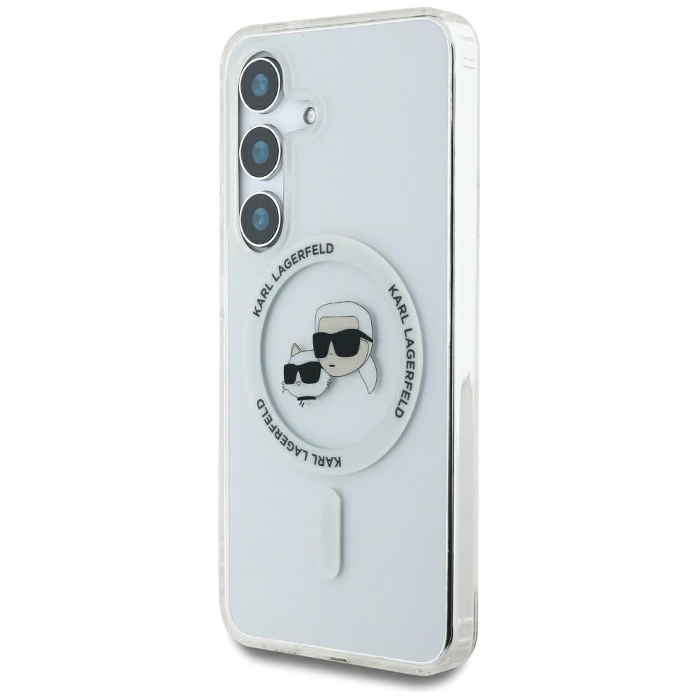 Kryt Karl Lagerfeld Button Karl & Choupette Heads Printed Logo MagSafe Samsung Galaxy S25 white