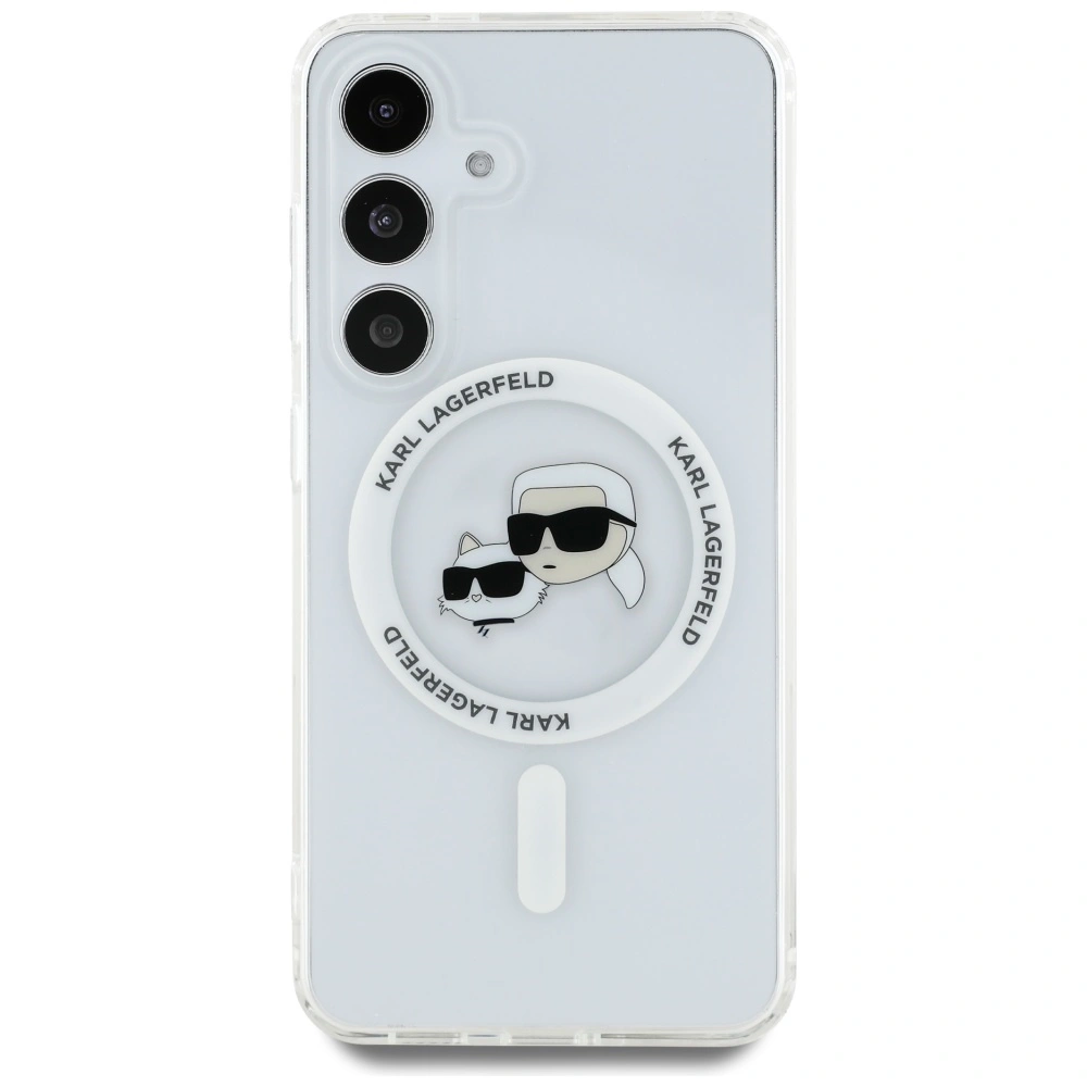 Kryt Karl Lagerfeld Button Karl & Choupette Heads Printed Logo MagSafe Samsung Galaxy S25 white