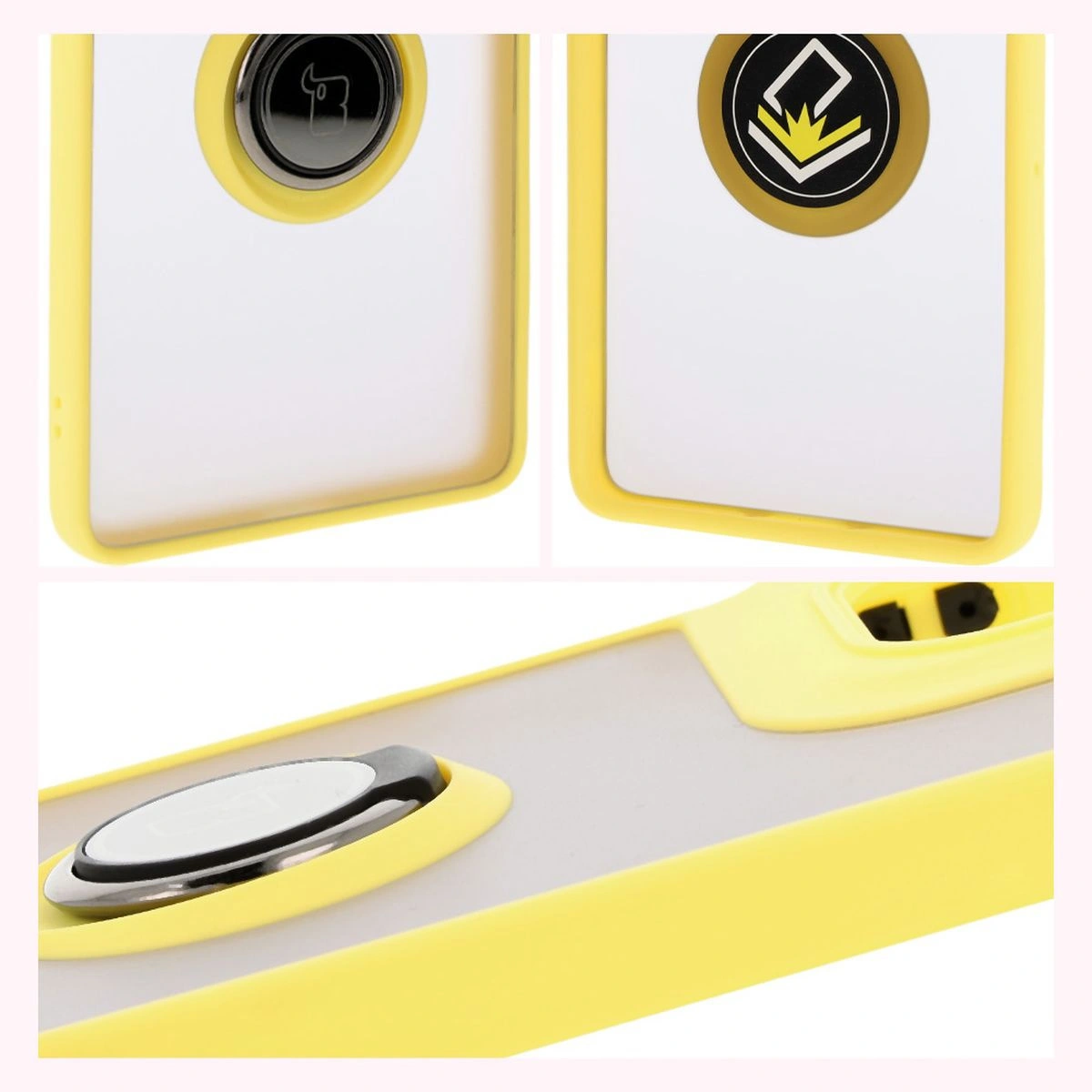 Kryt Bizon Case Hybrid Ring Motorola Moto G75 5G smoky with a yellow frame