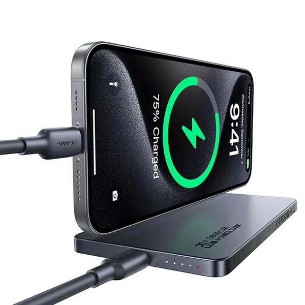 USAMS US-CD231 Power bank with wireless charging 5000mAh 20W PD Fast Charge gray/tarnish