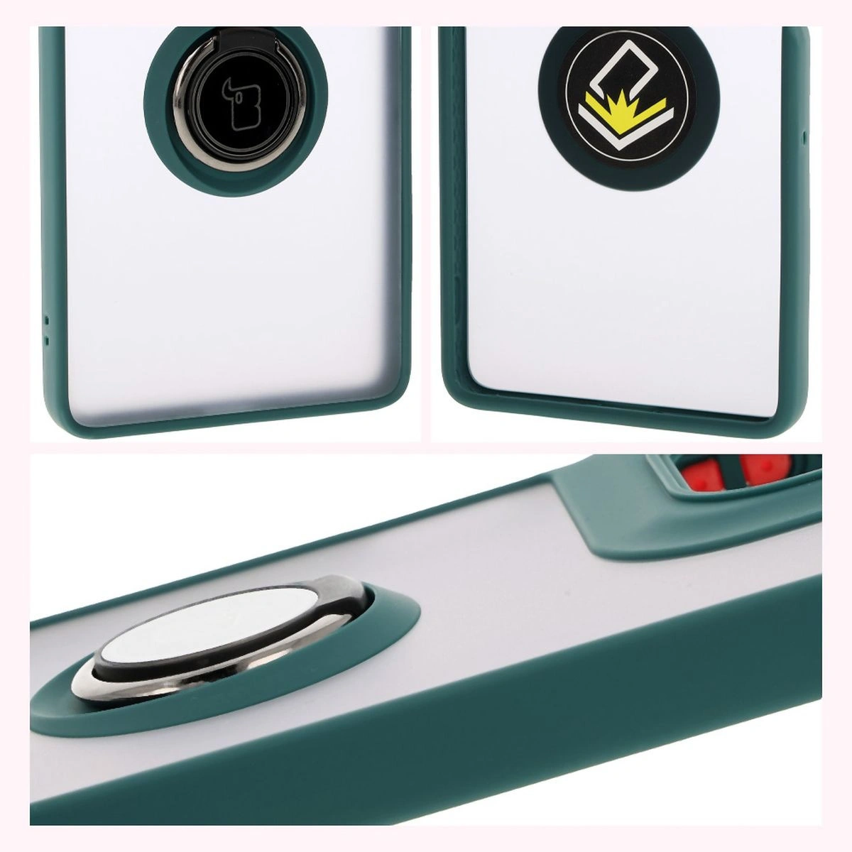 Kryt Bizon Case Hybrid Ring Motorola Moto G75 5G smoky with a dark green frame