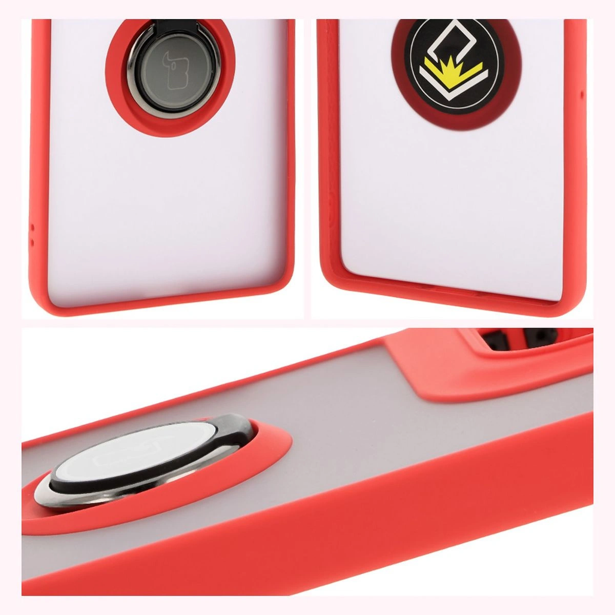 Kryt Bizon Case Hybrid Ring Motorola Moto G75 5G smoky with a red frame