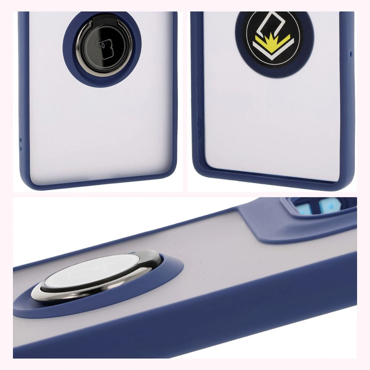 Kryt Bizon Case Hybrid Ring Motorola Moto G75 5G smoky with a dark blue frame