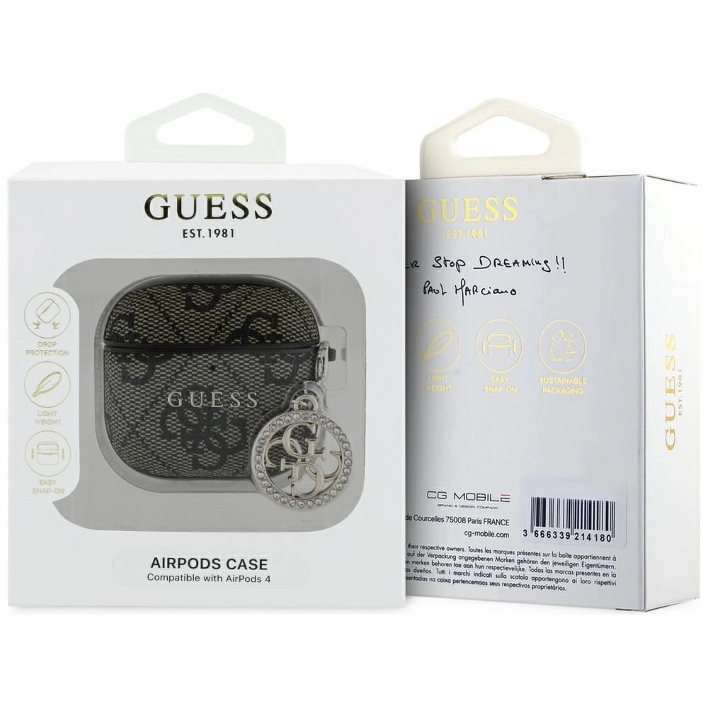 Kryt Guess 4G Strass Charm Apple AirPods 4 brown