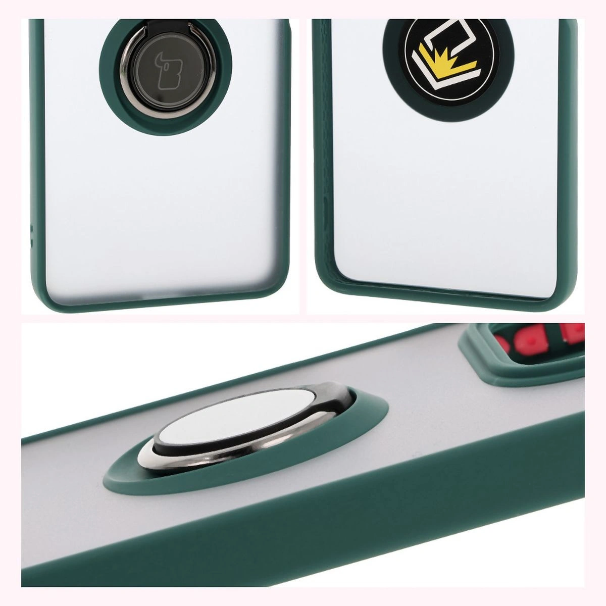 Kryt Bizon Case Hybrid Ring Xiaomi Redmi Note 14 5G smoky with a dark green frame