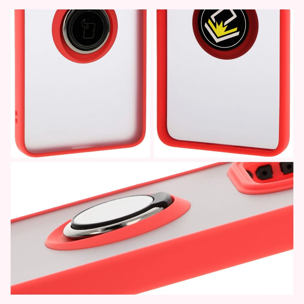 Kryt Bizon Case Hybrid Ring Xiaomi Redmi Note 14 5G smoky with a red frame