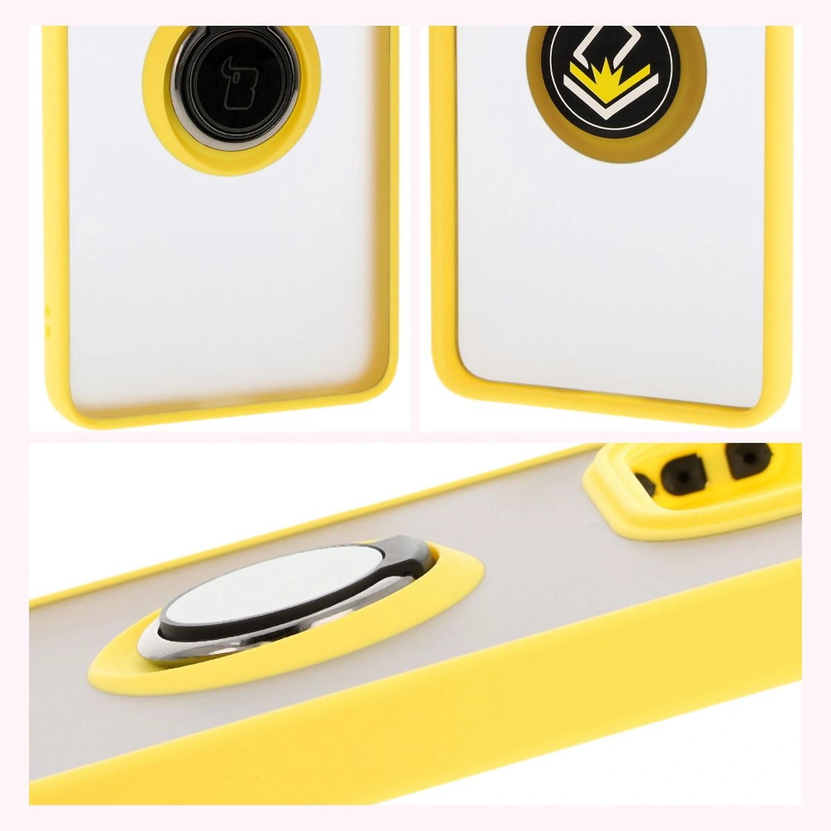 Kryt Bizon Case Hybrid Ring Xiaomi Redmi Note 14 5G smoky with a yellow frame