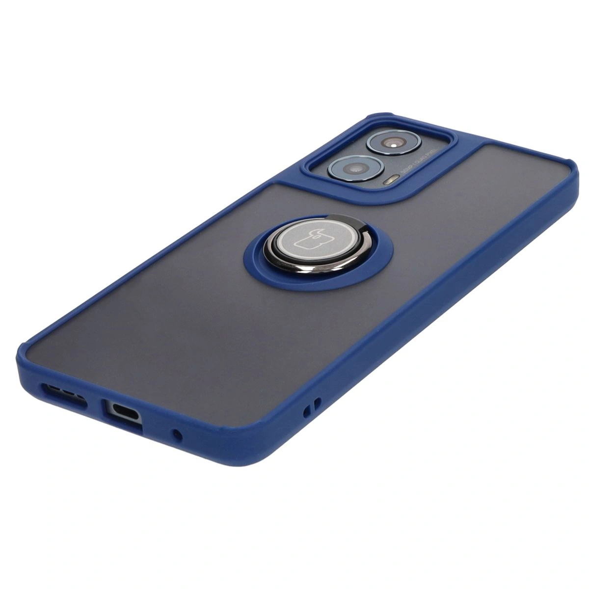 Kryt Bizon Case Hybrid Ring Motorola Moto G04 / G24 / G24 Power smoky with a dark blue frame