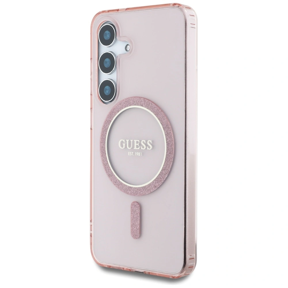 Kryt Guess Glitter Circle Classic Logo MagSafe Samsung Galaxy S25 pink