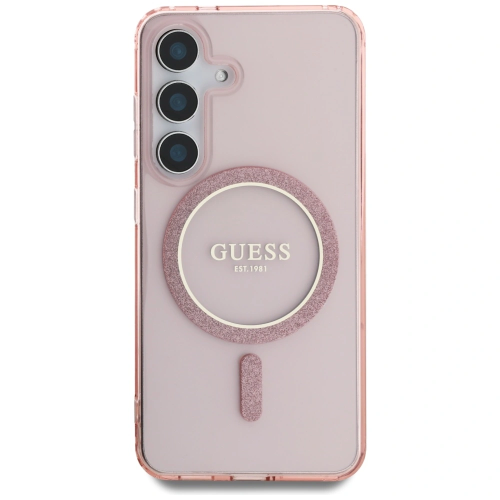 Kryt Guess Glitter Circle Classic Logo MagSafe Samsung Galaxy S25 pink