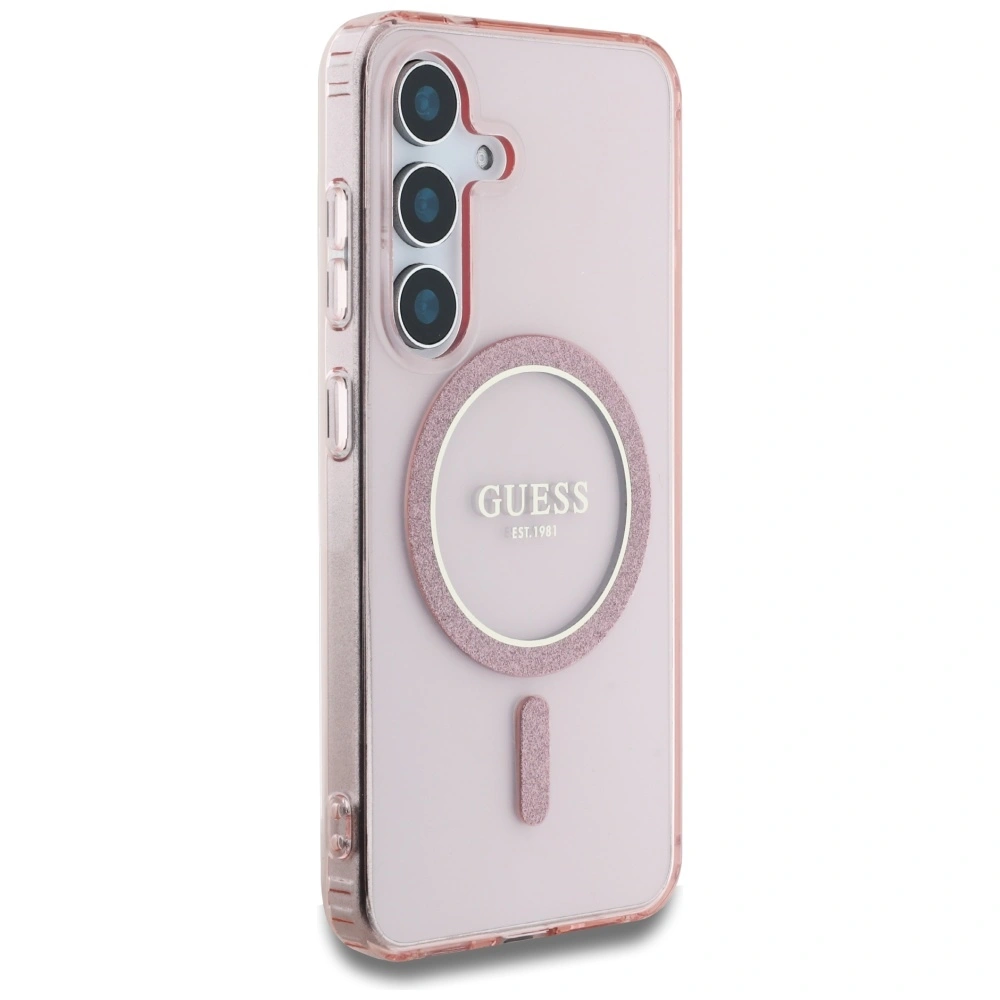 Kryt Guess Glitter Circle Classic Logo MagSafe Samsung Galaxy S25 pink