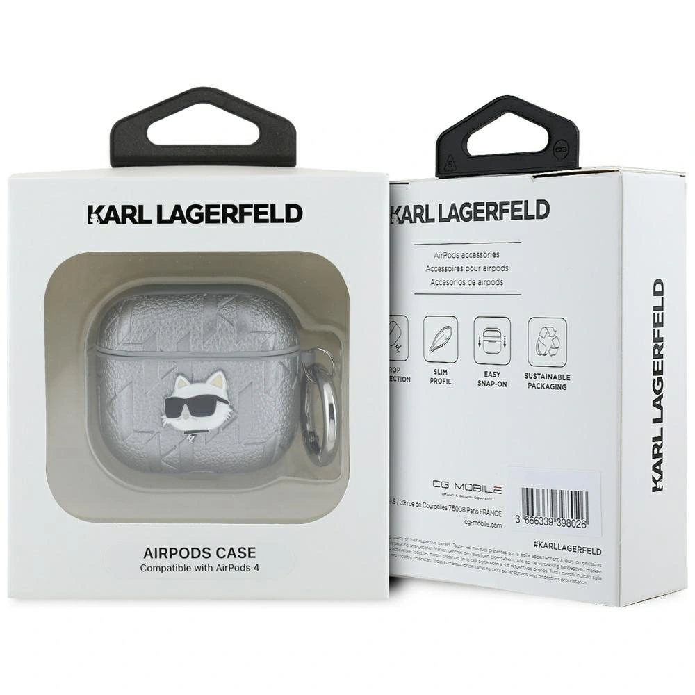 Kryt Karl Lagerfeld Monogram Choupette Head Apple AirPods 4 silver