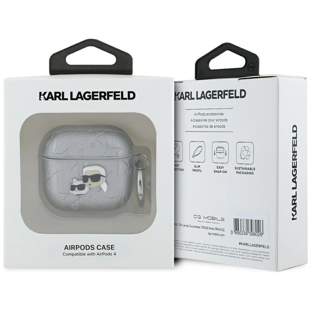 Kryt Karl Lagerfeld Monogram Karl & Choupette Head Apple AirPods 4 silver
