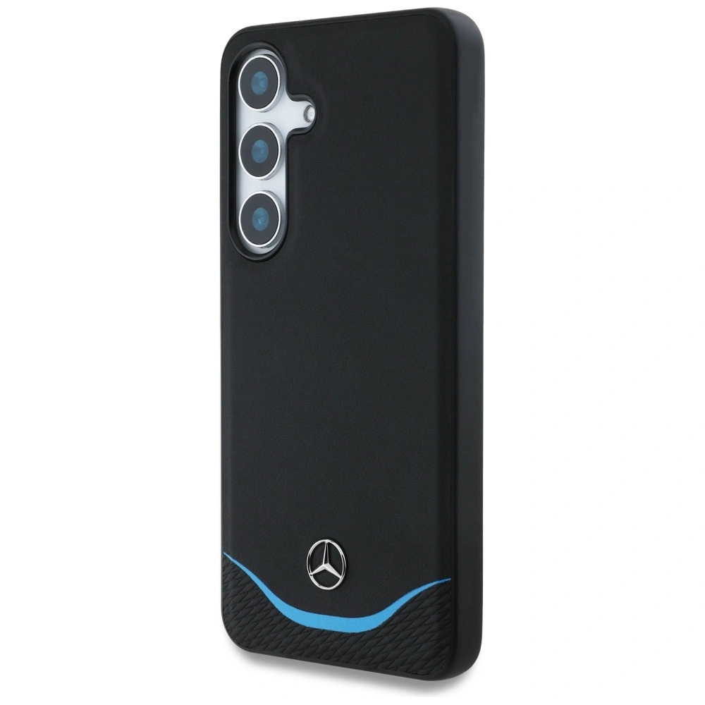 Kryt Mercedes Leather Contrasted Blue Horizontal Curve MagSafe Samsung Galaxy S25 black