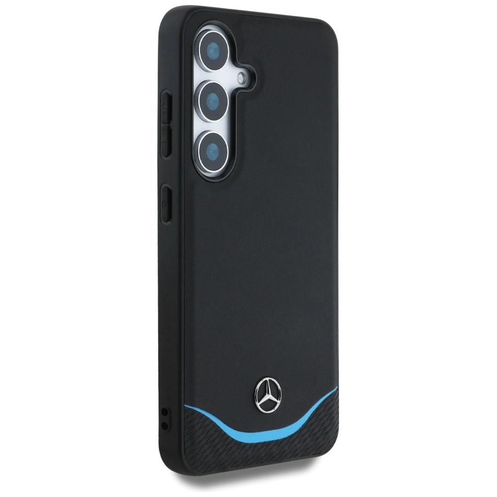 Kryt Mercedes Leather Contrasted Blue Horizontal Curve MagSafe Samsung Galaxy S25 black