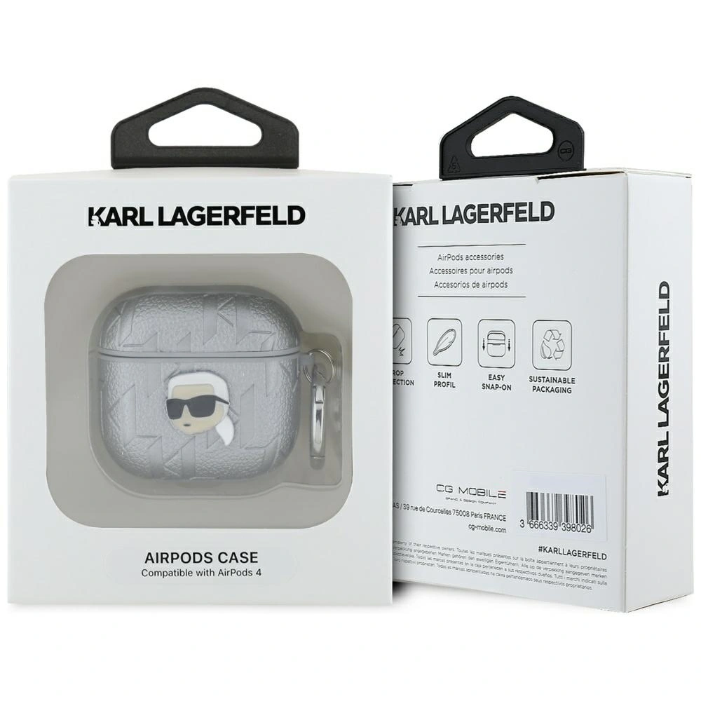 Kryt Karl Lagerfeld Monogram Karl Head Apple AirPods 4 silver