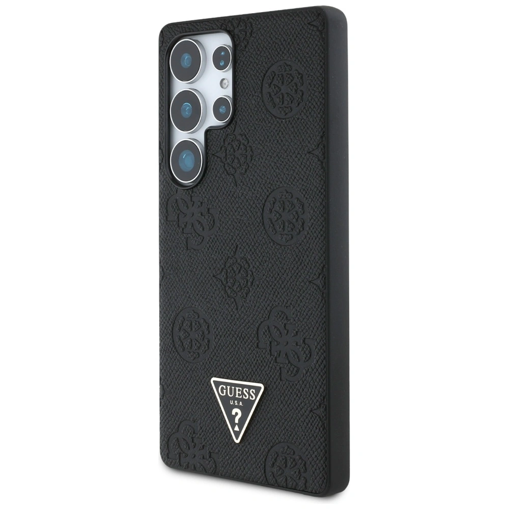 Kryt Guess Grained Hot Stamp Peony Pattern Triangle Logo MagSafe Samsung Galaxy S25 Ultra black