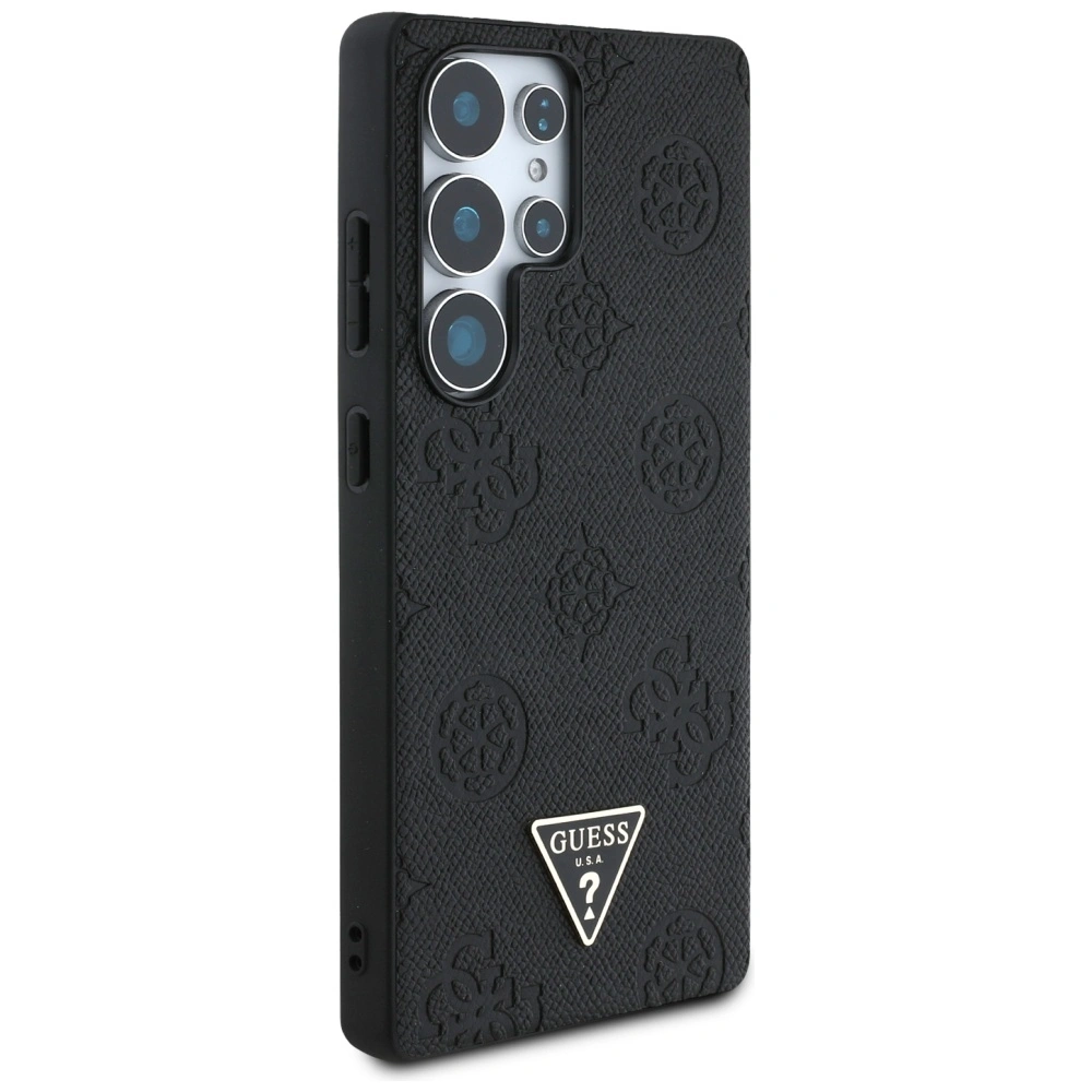 Kryt Guess Grained Hot Stamp Peony Pattern Triangle Logo MagSafe Samsung Galaxy S25 Ultra black
