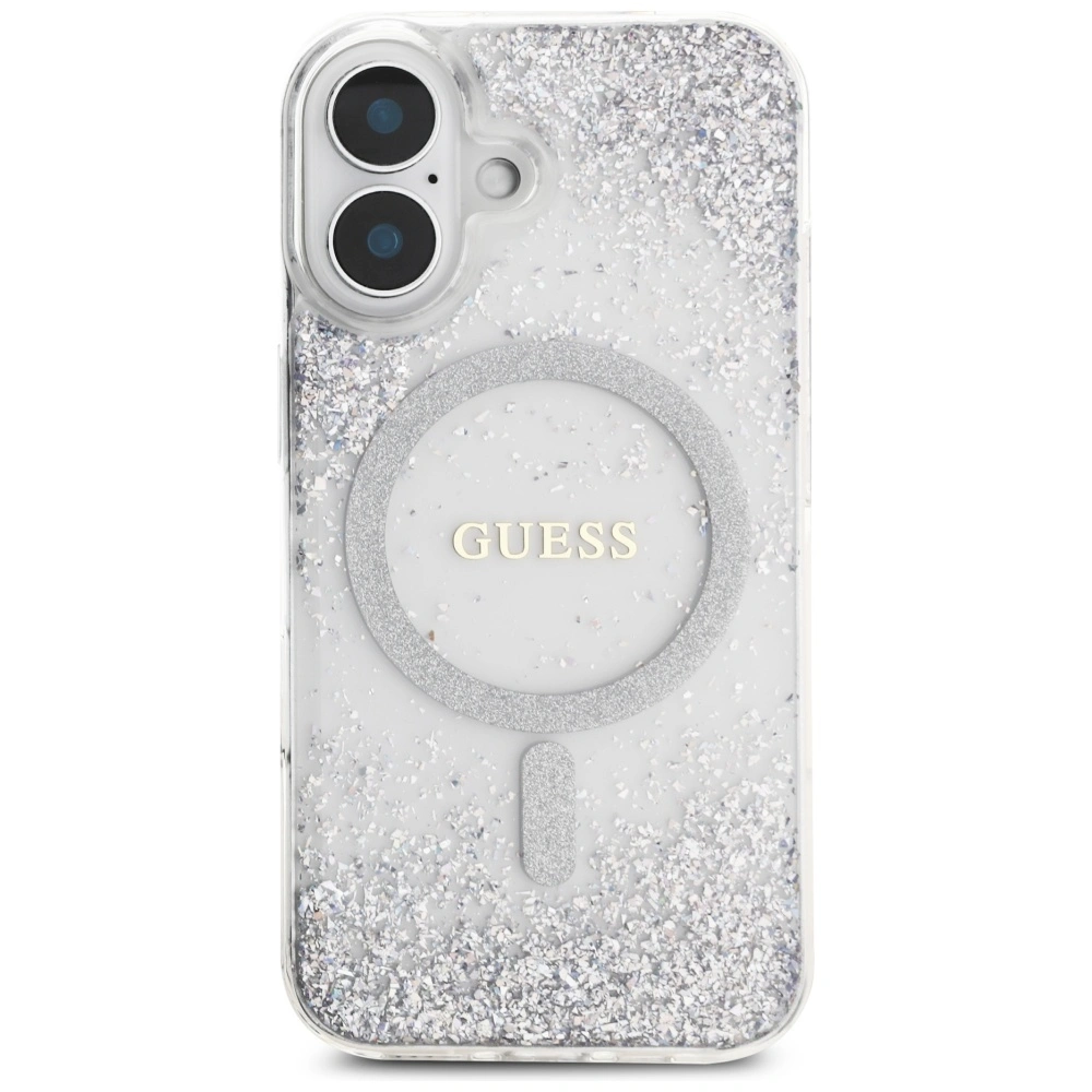 Kryt Guess HC Resin Bottom Glitter Apple iPhone 16 MagSafe silver