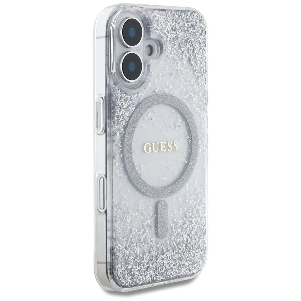 Kryt Guess HC Resin Bottom Glitter Apple iPhone 16 MagSafe silver