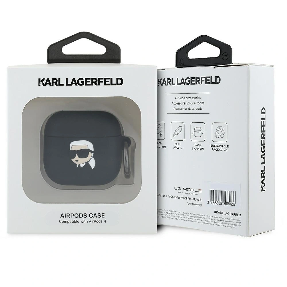 Kryt Karl Lagerfeld KLA4RUNIKK Apple AirPods 4 cover Silicone Karl Head 3D black