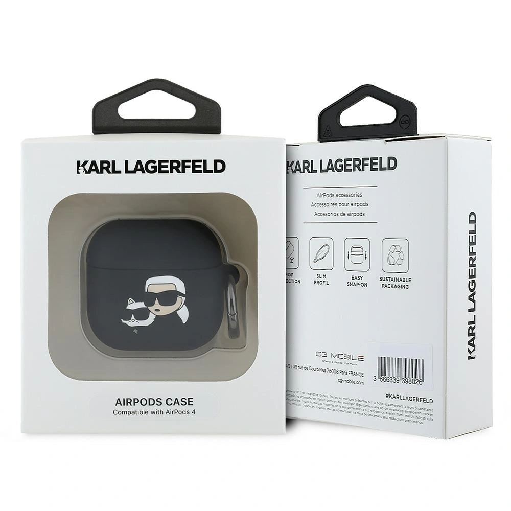 Kryt Karl Lagerfeld KLA4RUNKCHK Apple AirPods 4 cover Silicone Karl&Chaupette Head 3D black
