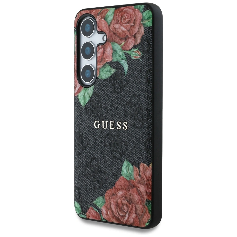 Kryt Guess Leather 4G Flowers Print Metal Classic Logo MagSafe Samsung Galaxy S25 black