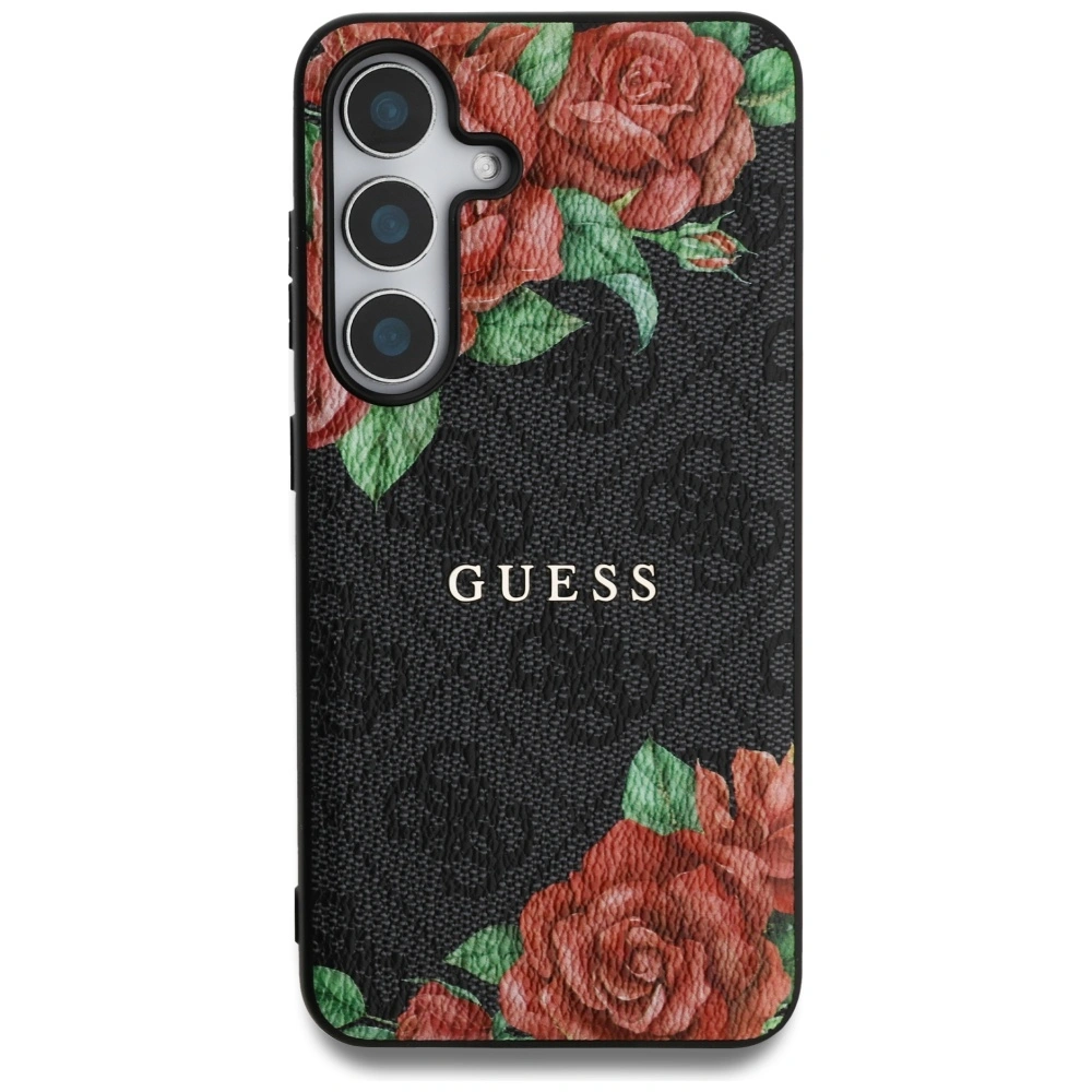 Kryt Guess Leather 4G Flowers Print Metal Classic Logo MagSafe Samsung Galaxy S25 black