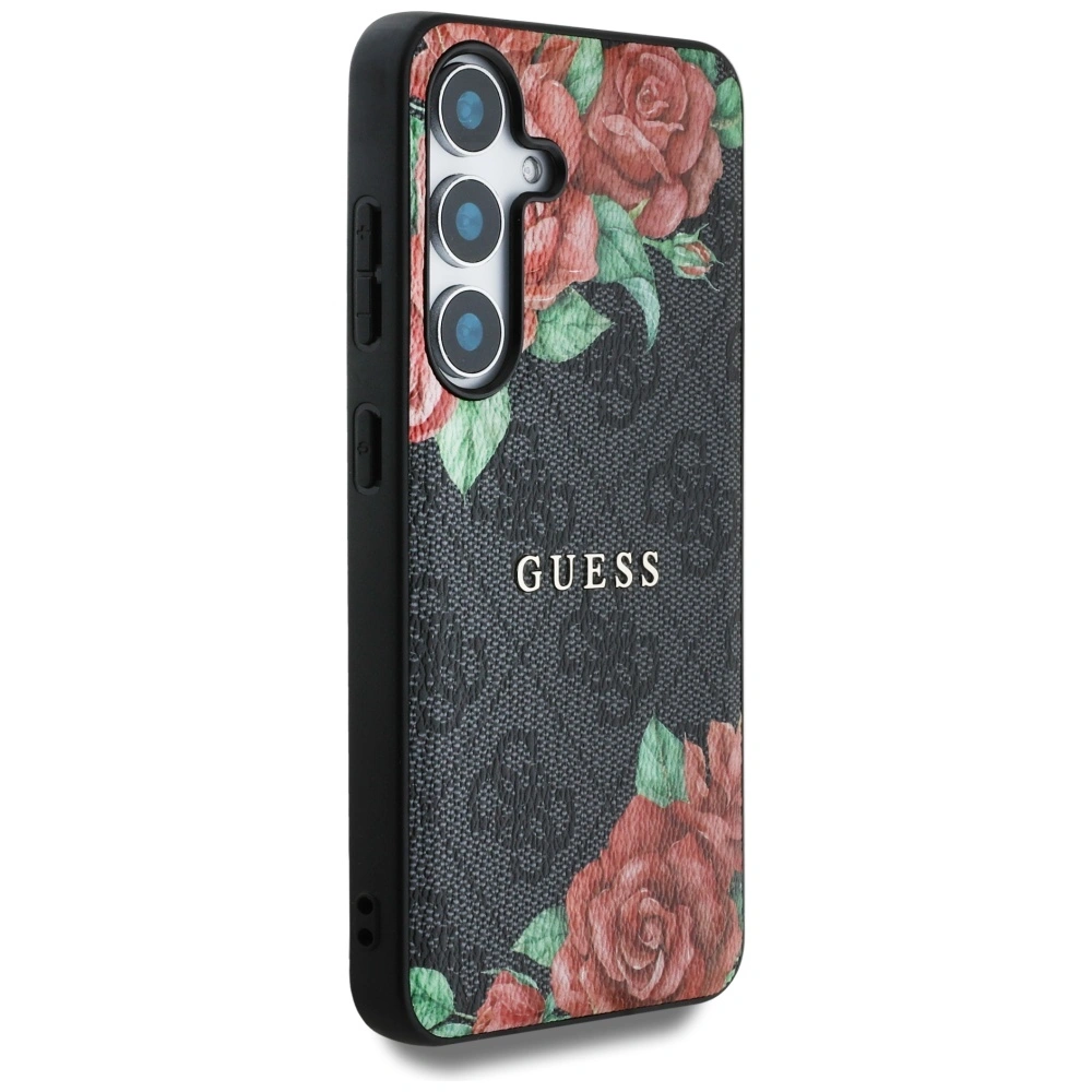 Kryt Guess Leather 4G Flowers Print Metal Classic Logo MagSafe Samsung Galaxy S25 black