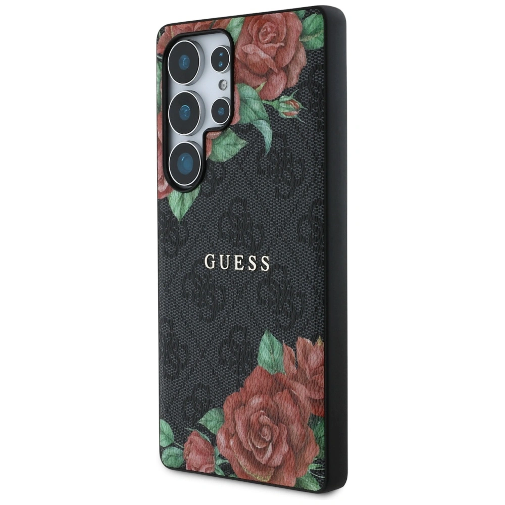Kryt Guess Leather 4G Flowers Print Metal Classic Logo MagSafe Samsung Galaxy S25 Ultra black